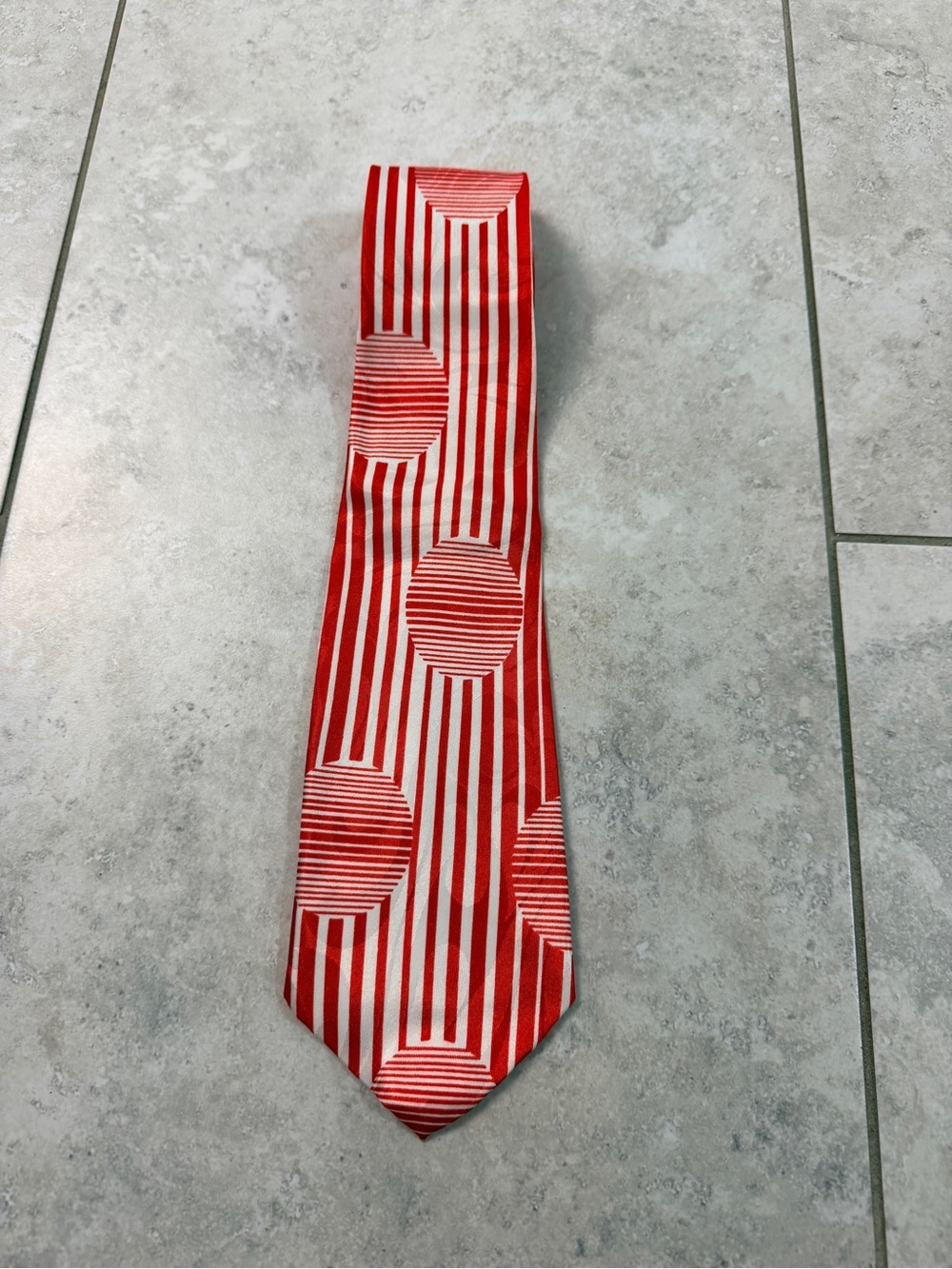 DiModa Italy New York Handmade Silk Tie Red White Geometric Stripe Designer